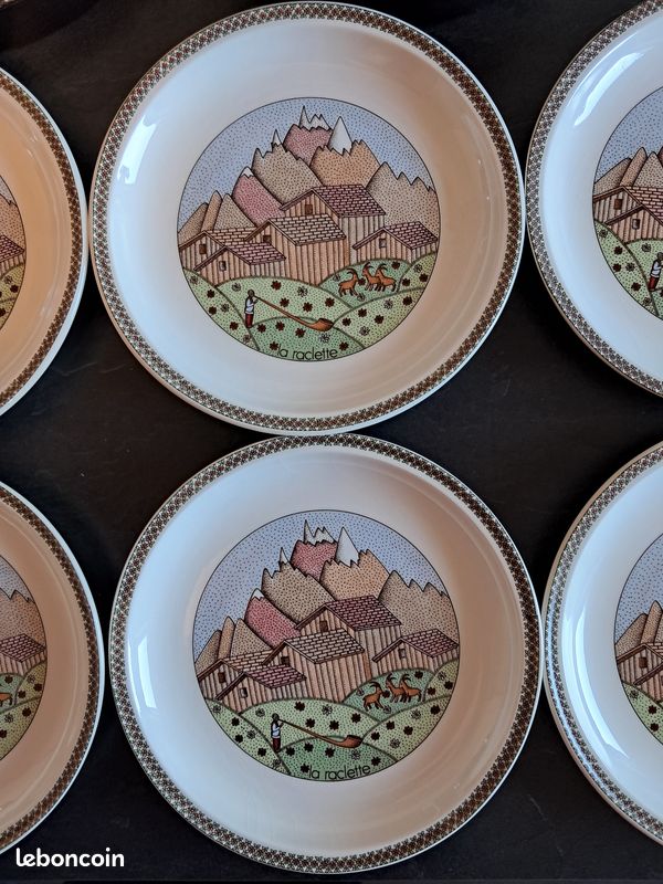 Lot De 6 Assiettes à Raclette Alpestre M.P. Boitard - Gien France - 21 Cm
