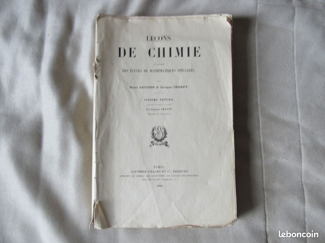 Livre ancien Leçon de chimie Henri Gautier et Georges Charpy 1919 (image 1)