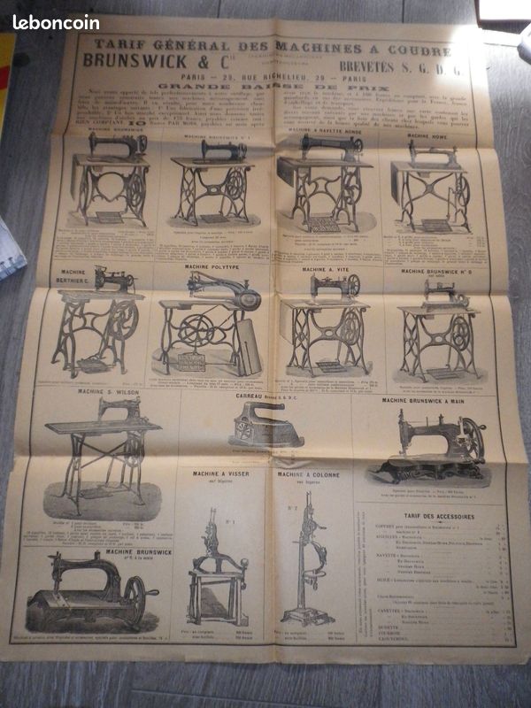 Documents Anciens Publicitaires - Machines à Coudre Brunswick & Cie (Paris) Couture ancienne, Métier à coudre, Singer (image 3)