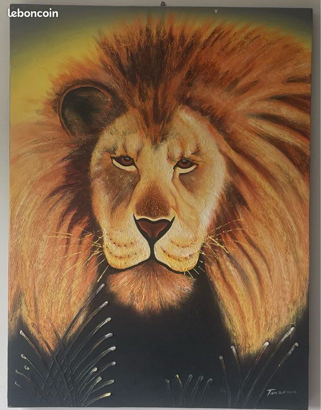 Grand Tableau Lion XXL texturé (Maisons du Monde) - 120x90cm (image 1)