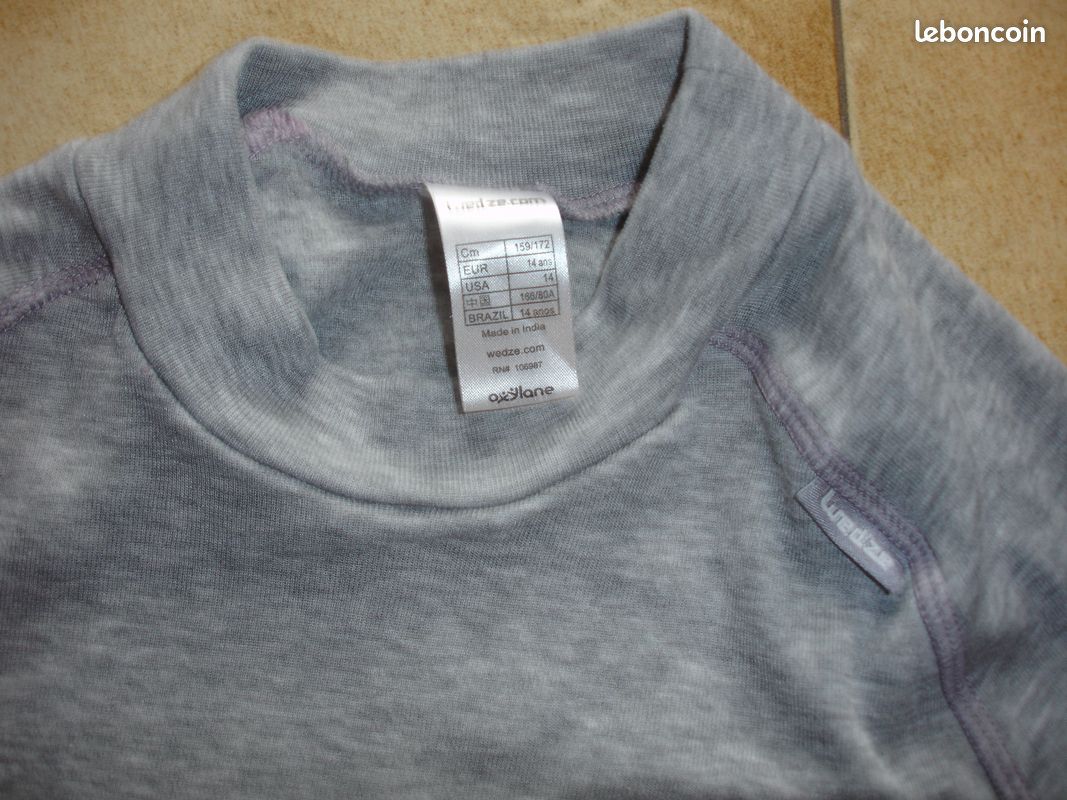 Haut sous-vêtements sous-pull gris ski enfant 14A Wed’ze Oxylane Decathlon (image 2)