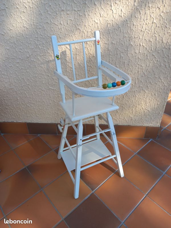 Chaise Haute Pour Poupée Ancienne – Miniature En Bois, Vintage, Sans Marque