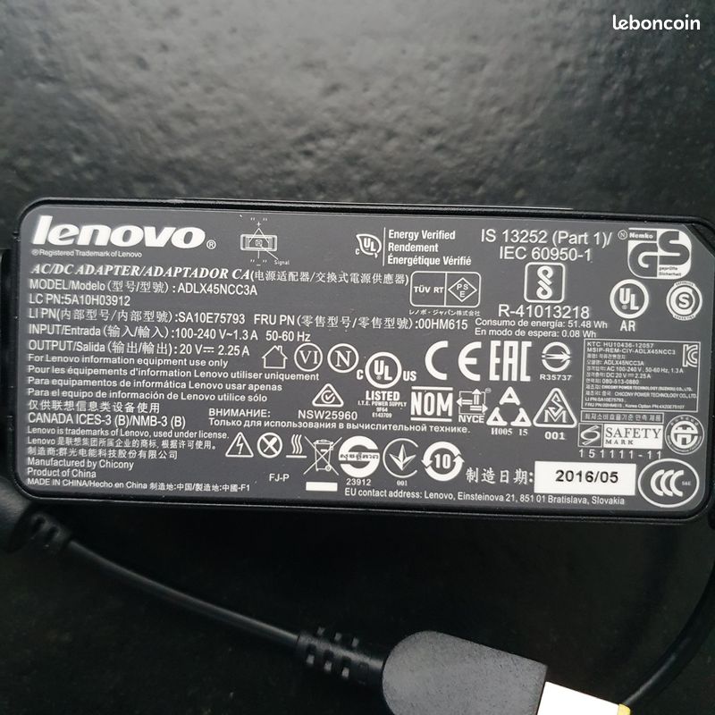 Chargeur Lenovo Référence ADLX45NDC3A (image 2)