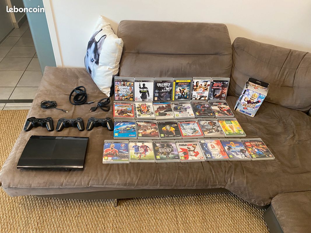 🎮 Pack PS3 Super Slim + 26 jeux + 3 manettes + Buzz Quiz (image 1)