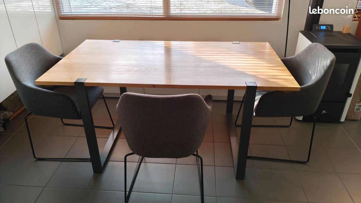 Table de séjour pour salle à manger en Frêne massif - Bois et Métal (image 1)