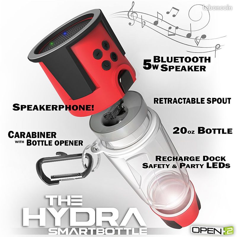 Gourde enceinte connectée Hydra + recharge téléphone (neufs) (image 1)