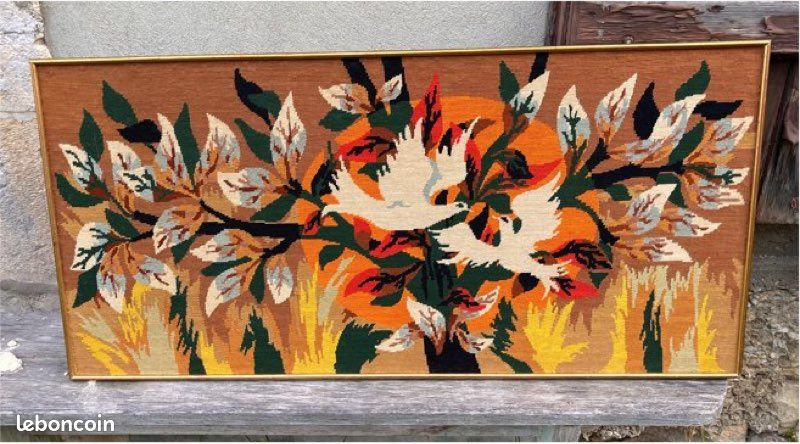 Broderie Crewel Vintage Encadrée - Bucilla 'Gardener's Delight' - Années 70