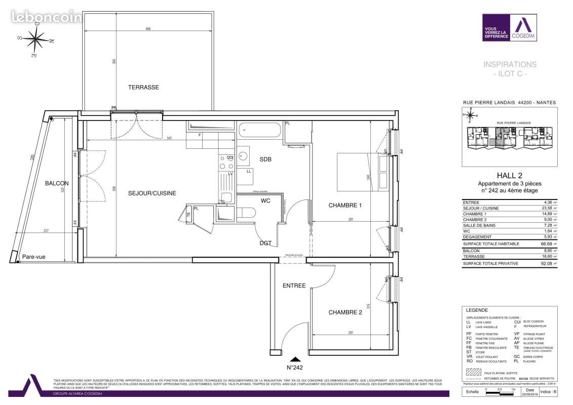 Appartement 3 pièces 66 m² · à Nantes · 66 m² · 936 €/mois