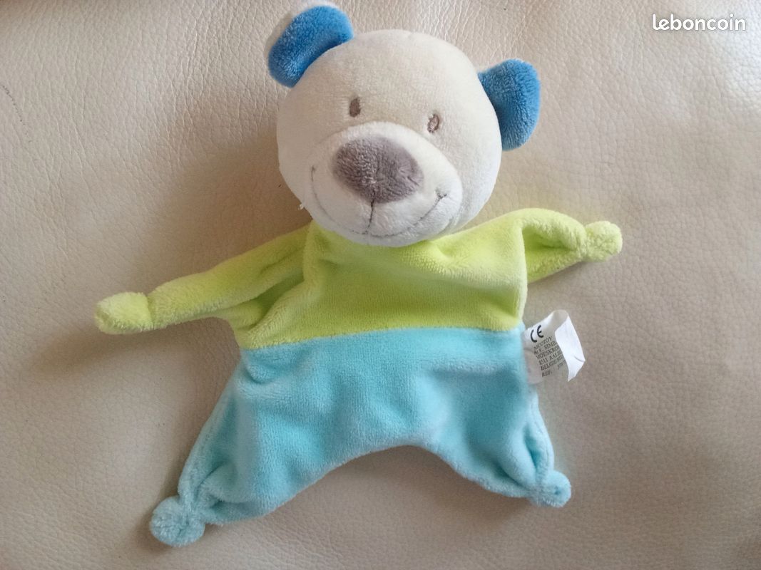 Doudou Peluche Chat Nicotoy – Gris, Blanc, Jaune, Bleu – Vintage – Rempli De Billes Et éponge