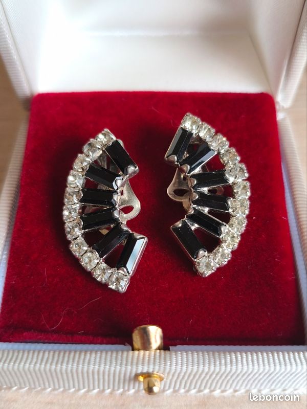 Boucles D'Oreilles Clips Émaillées Style Art Déco – Vintage Sans Marque