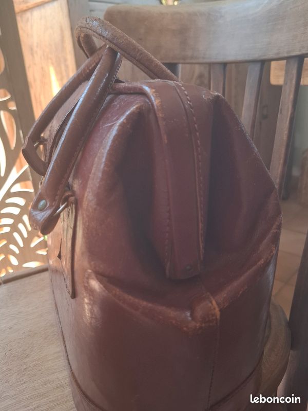 Sac à Main Vintage A-SK En Cuir épais Marron - Occasion, Authentique