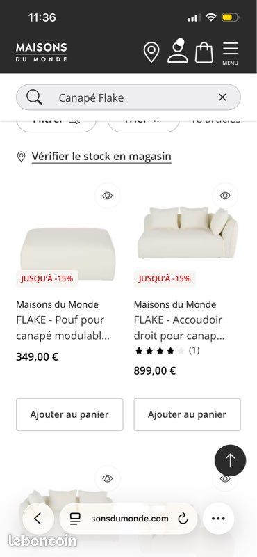 Canapé FLAKE Maisons du Monde – 4 éléments + pouf – Écru (image 10)