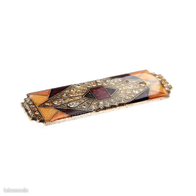 Broche vintage Fisher & Fish – émail cloisonné floral rouge & noir – Art Nouveau - Montres & Bijoux