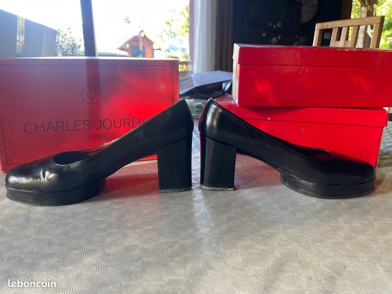 Chaussures De Soirée Femme Charles Jourdan - Talons Très Hauts 10cm+ - Taille 37 - Cuir - Noir