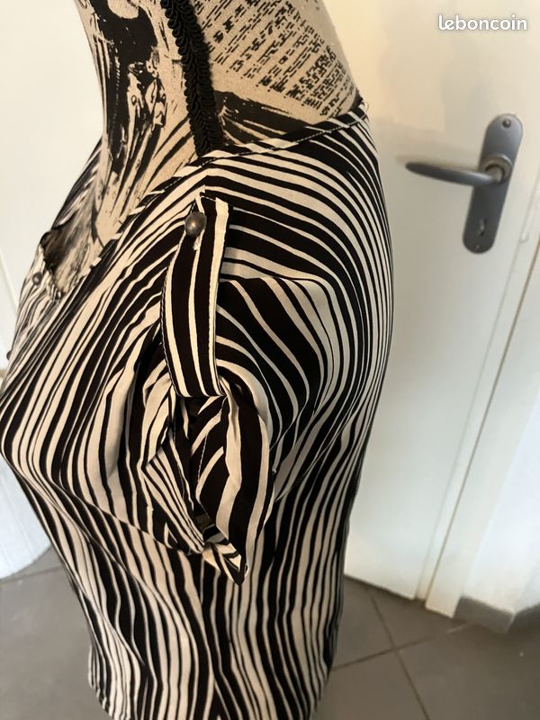 Chemisier Sans Manches M And Co, Taille S, Motif Tacheté Et Rayé Noir Et Blanc
