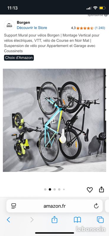 Support Mural Vélo Borgen - Fixation Verticale Noire Pour Vélos Électriques Et VTT
