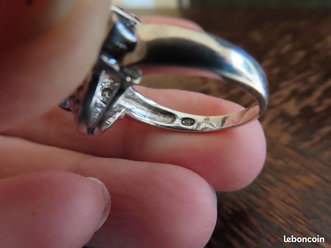 Bague Ancienne En Argent Massif 925 Sertie De Zirconium Blanc - Taille 56 - Créateur Vintage