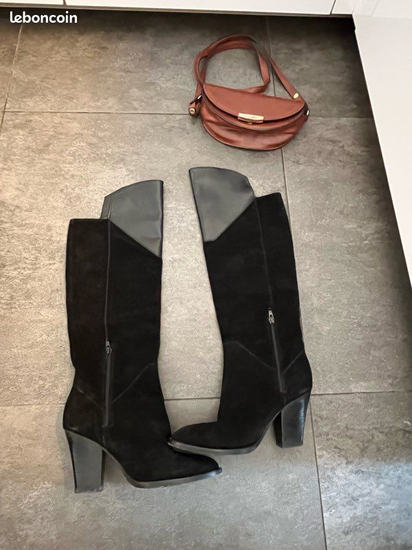 Bottes hautes en cuir et daim maje Chaussures