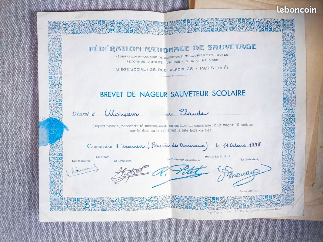 Médaille Brevet Enseignement Secondaire Natation (FFN) – Médaille Sport Scolaire Vintage