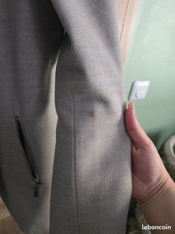 Manteau Gris à Motifs Cache Cache Pour Femme Taille T2 | Manteau Basique En Polyester, Très Bon état | Idéal Pour Quotidien
