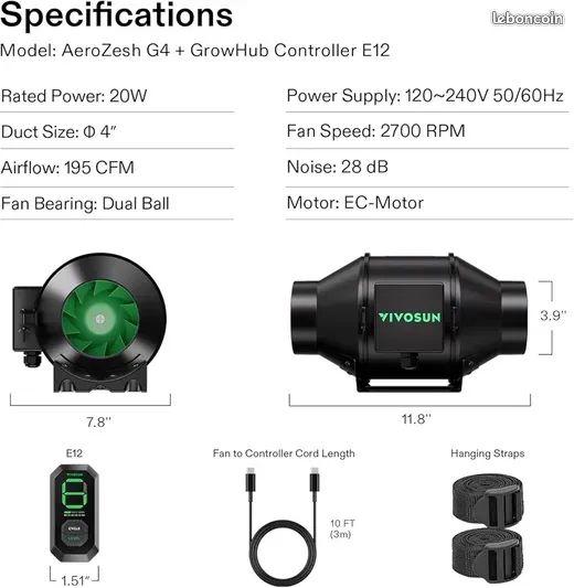 LIVINGbasics Ventilateur En Ligne De 10,2 Cm 200 CFM, Filtre à Charbon