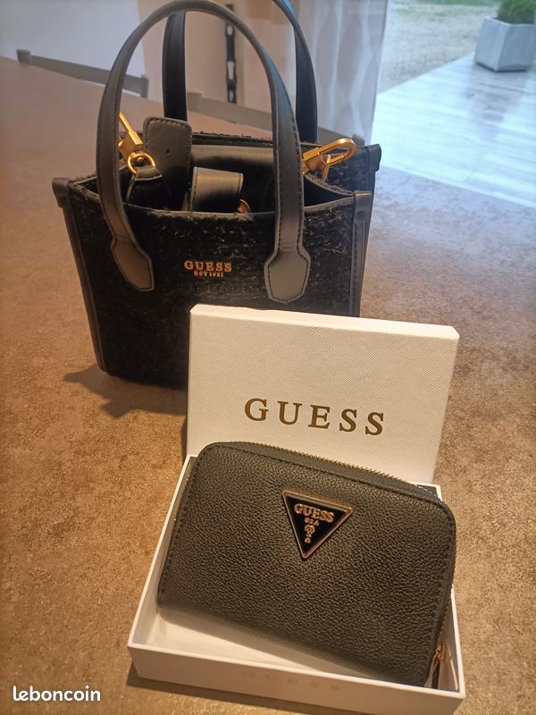 Sac à Main Noir GUESS Et Portefeuille Assorti - Occasion, Style Sac Bandoulière En Simili Cuir