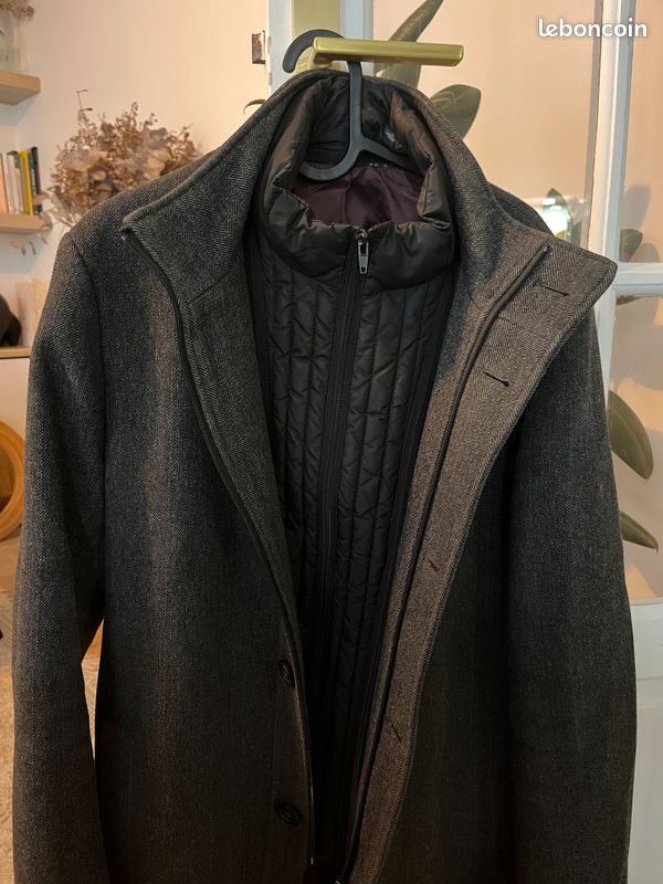 Manteau Long 3/4 Noir OllyGan - Taille XL, En Laine, Longueur Mi-longue - Occasion En Très Bon état (comme Neuf)