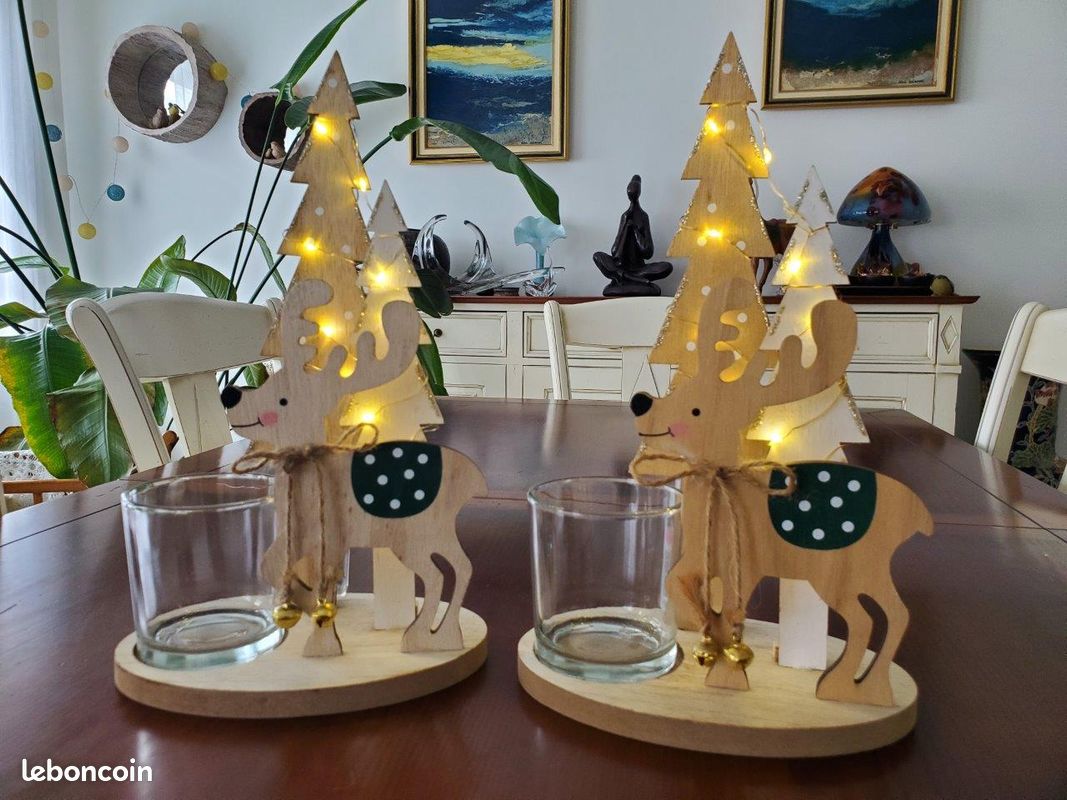 Lot 2 décorations Noel lumineuses en bois (image 1)