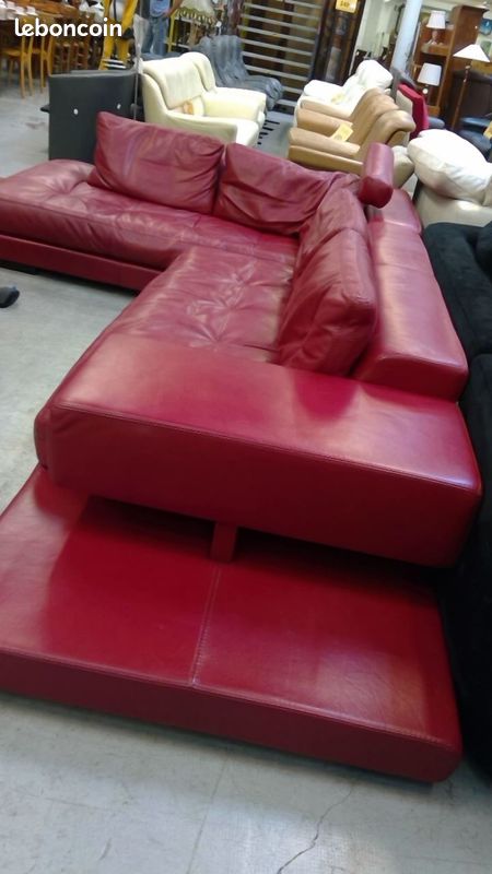 Canapé d’angle rouge en cuir Roche Bobois (image 1)