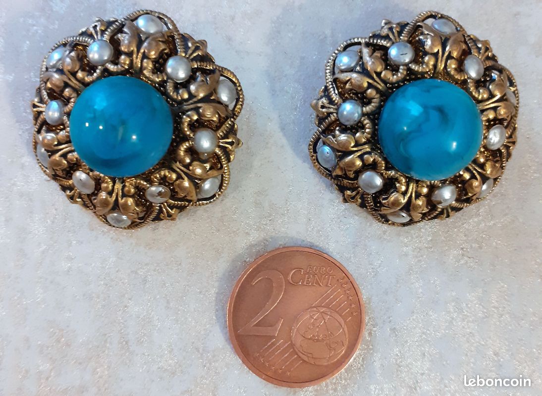 Boucles D'oreilles Fantaisie Vintage Années 60 - Occasion, En Bon état Général Avec Traces D'usure
