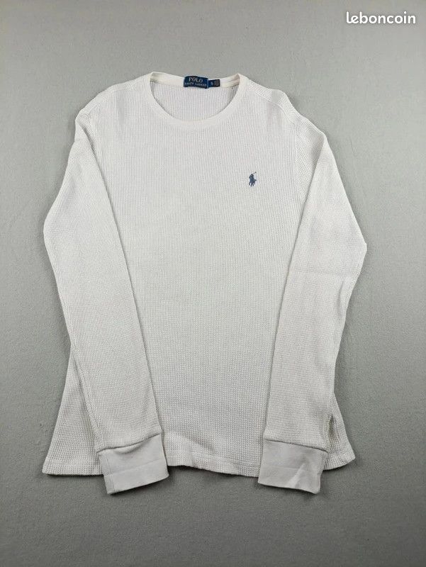 Pull / Sweat col rond Ralph Lauren blanc taille XL pour homme logo brodé, coupe unisexe (image 2)