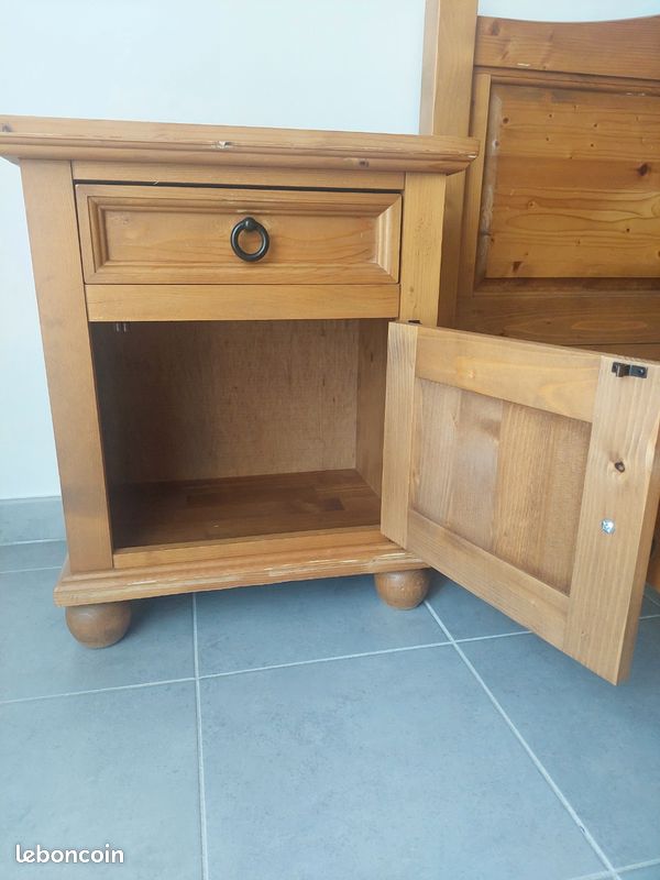 Lit en bois +sommier+ chevets (image 7)