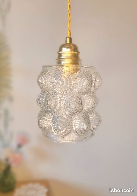 Suspension vintage scandinave en verre texturé — années 60-70 (image 2)