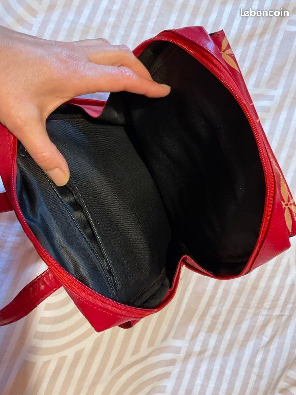 Petit Sac à dos cuir rouge et beige (image 10)