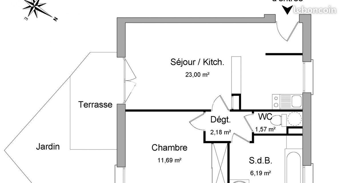 Appartement 2 pièces 45 m² · à Aucamville · 45 m² · 554 €/mois