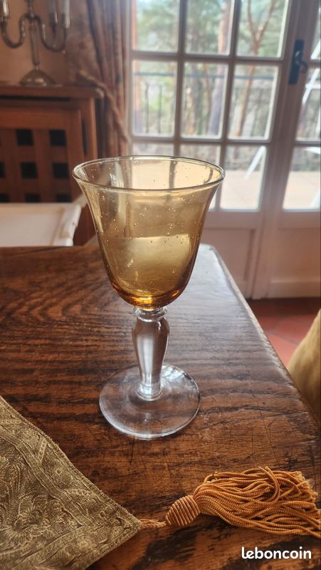 Lot 6 Verres à Pied Transparents Bullés Style Biot Verrerie Occasion
