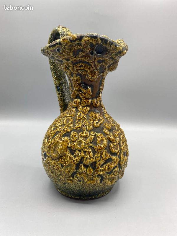 Vase soliflore en céramique Fat Lava, glaçure volcanique jaune d'or et brun, Allemagne de l'Ouest (image 3)