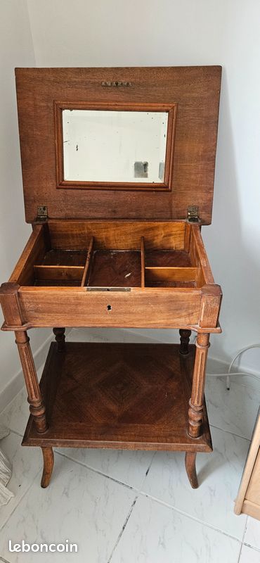 Petite Coiffeuse Vintage En Bois Marron – Meuble De Chambre D'occasion 40x33x15cm