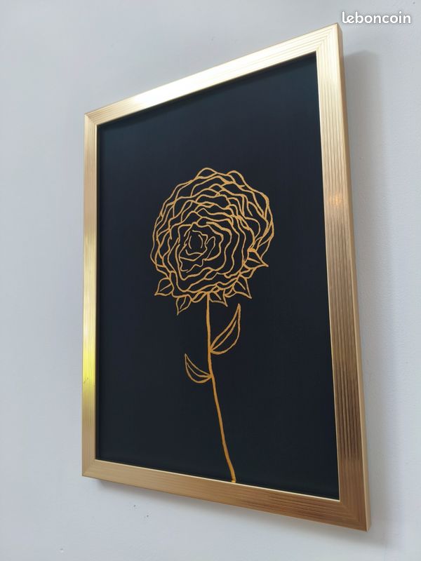 Lot de 2 tableaux floraux modernes A4 encadrés noir et or (image 8)