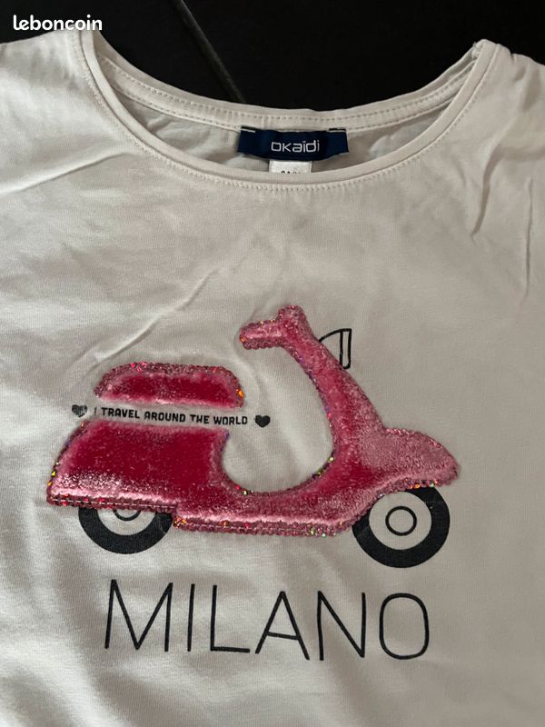 Lot De 2 T-shirts Okaïdi Pour Fille Taille 14 Ans - En Coton, Manches Longues/courtes, Occasion