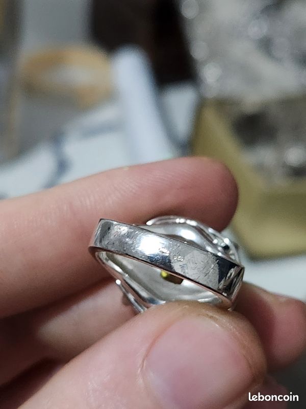 Bague Vintage En Argent Avec Cabochon Pierre Jaune - Taille 56, Style Années 70/80, Bijou Ancien