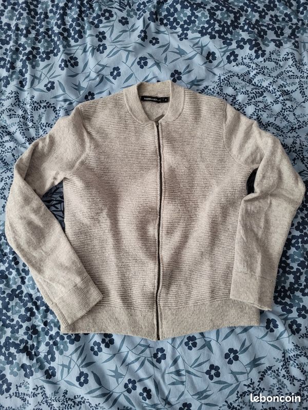 Pull cardigan zippé chaud gris clair (image 1)