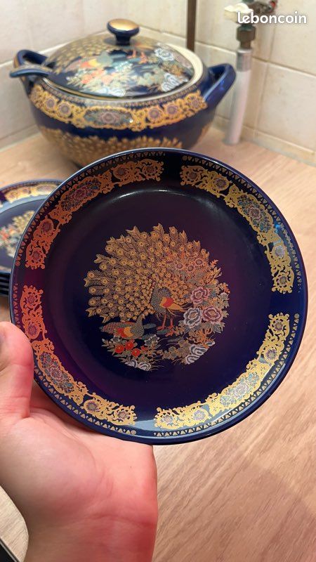 Service de table/ Décoration vintage style oriental / japonais bleu et doré (image 9)