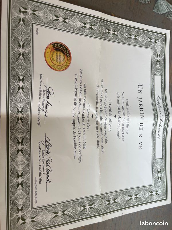 Œuf de collection fabergé certifié en parfait état (image 7)