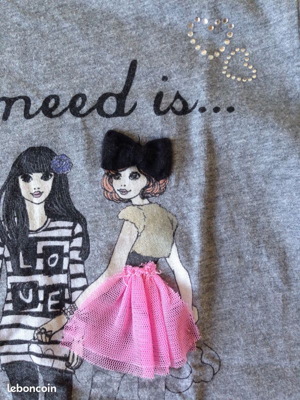 Tee-shirt gris "4 filles/relief" 10/12a (image 2)