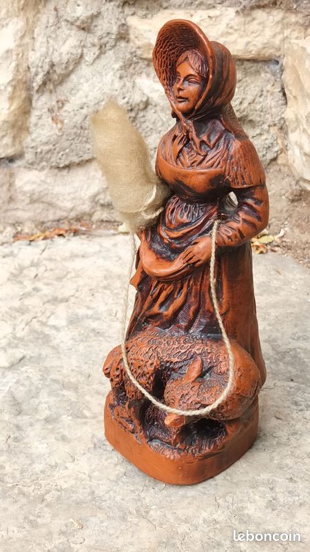 Santon en terre cuite patinée estampillé du célèbre sculpteur provençal Francis Lascour (Grand format exceptionnel - Pièce originale authentique) (image 2)