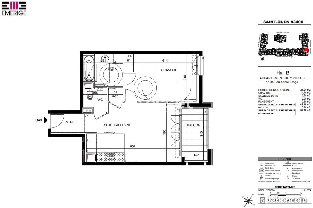 Appartement 2 pièces 48 m² · à Saint-Ouen-sur-Seine · 48 m² · 1 400 €/mois