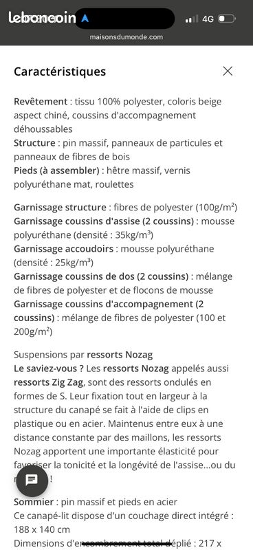 Vends canapé convertible 3 places maison du monde 2017 (image 2)