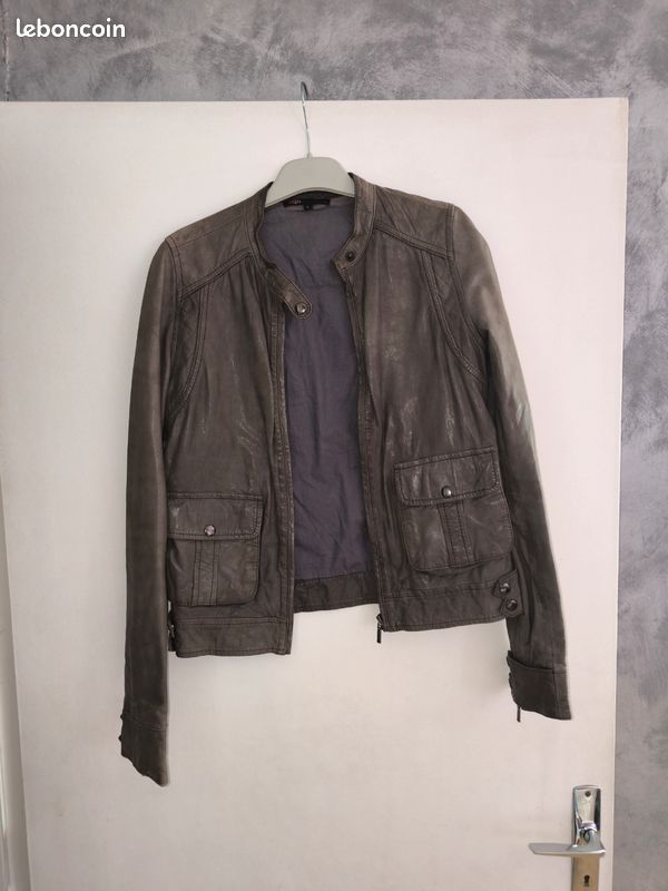 Veste en cuir kaki Maje taille S (image 1)