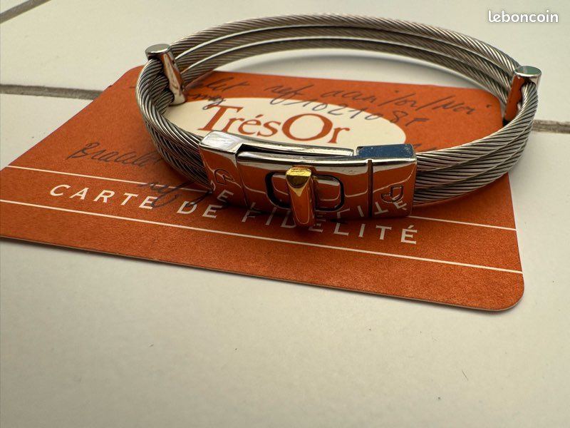 Bracelet en câble d’acier et fermoir or 18 cts (image 1)